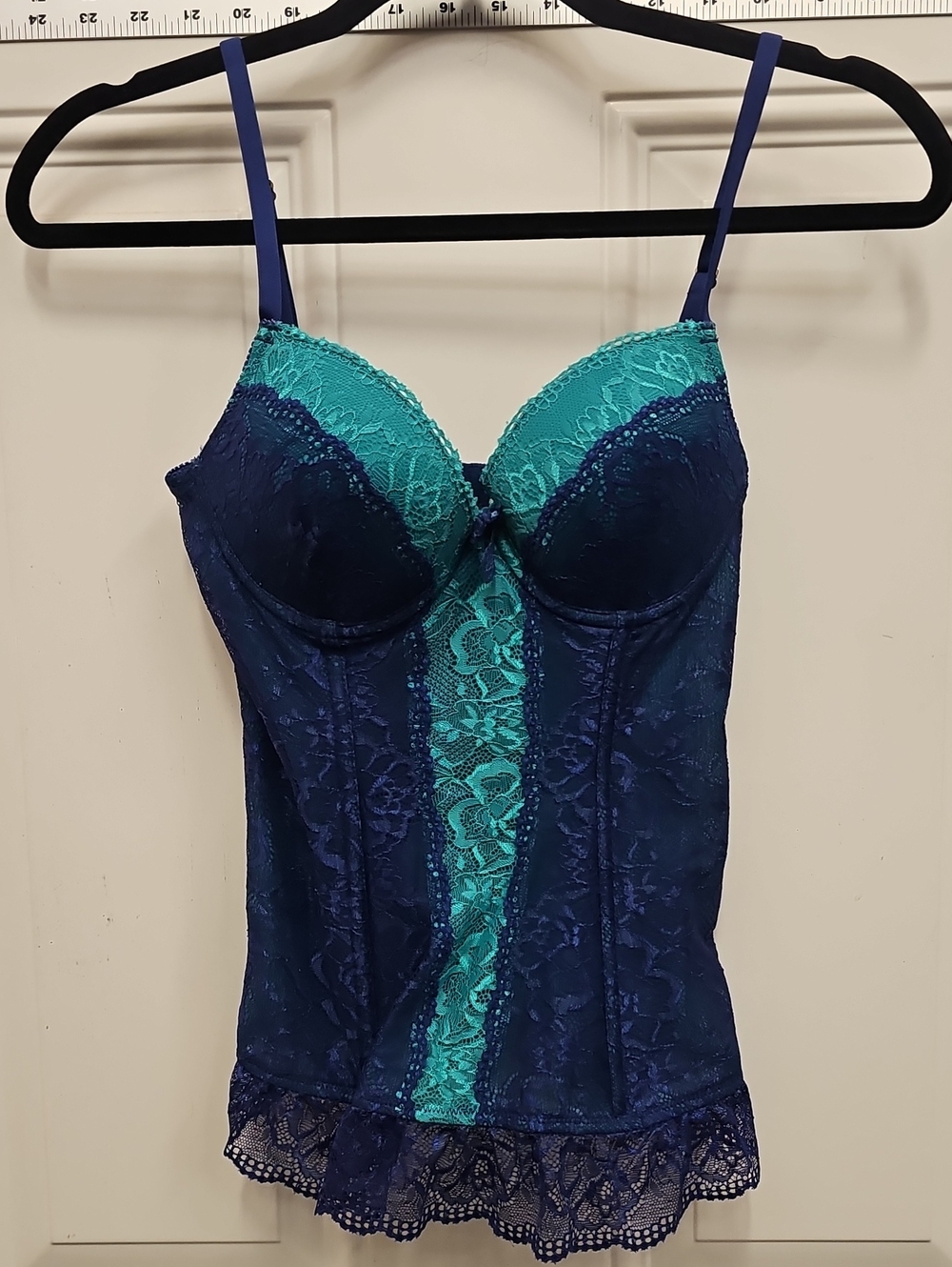 Frederick's of Hollywood Teal & Navy Lace Bustier Camisole